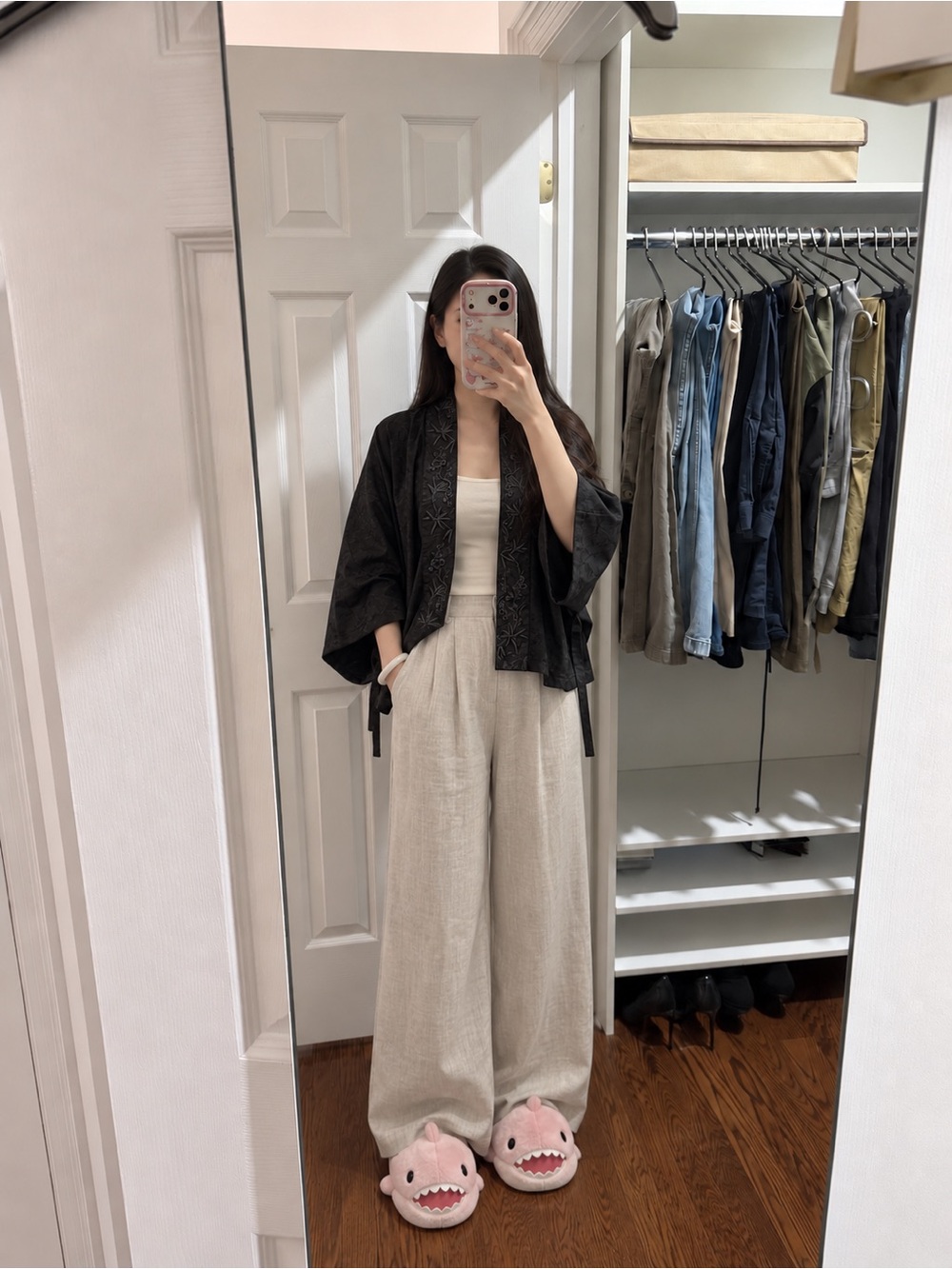 Black Embroidered Open-Front Cape Jacket